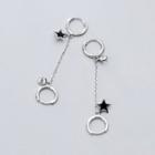925 Sterling Silver Star & Hoop Dangle Earring 1 Pair - S925 Silver - Earring - Black Star - Silver - One Size