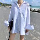 Plain Loose Fit Long Sleeve Blouse White - One Size