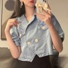 Short Sleeve V-neck Denim Top