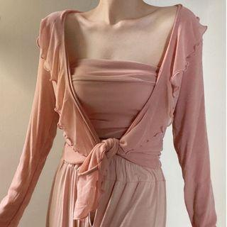 Ruffled Open-front Jacket / Strapless Top