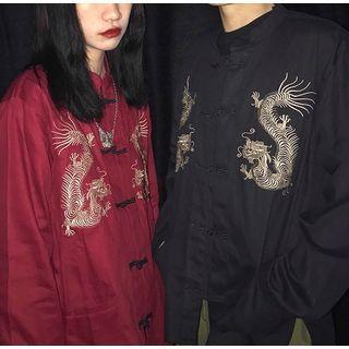 Dragon Embroidered Frog-button Blouse