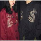 Dragon Embroidered Frog-button Blouse