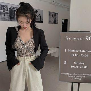 Printed Leopard Sleeveless Top / Plain Long-sleeve Blazer