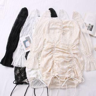 Square-neck Drawstring Lace Mini Dress