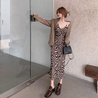 Plain Oversize Blazer / Tiger Printed A-line Dress