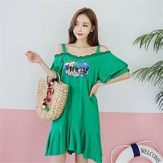 Off-shoulder Printed-front Dress