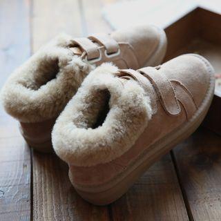 Faux-fur Trim Hook And Loop Sneakers