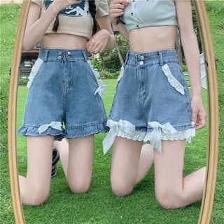 High Waist Bow Accent Denim Shorts