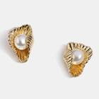 Faux Pearl Alloy Shell Earring 1 Pair - As Shown In Figure - One Size