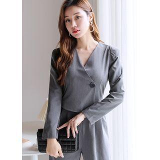 Padded-shoulder Button-detail Jumpsuit