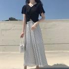 V-neck Short-sleeve T-shirt / Polka Dot Wide Leg Pants