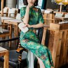 Traditional Chinese Short-sleeve Print Midi Dress