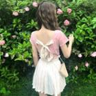 Short-sleeve Ribbon-back T-shirt / Mini Skirt