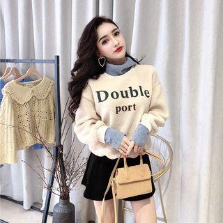 Knit Panel Lettering Sweatshirt / Shorts