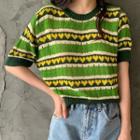 Heart Print Short-sleeve Knit Top Green - One Size