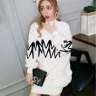 Mock-neck Embroidered Sweater Almond White - One Size