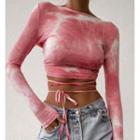 Long-sleeve Tie Dye Lace Up Cropped T-shirt