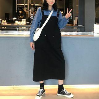 Set: Plaid Shirt + Pocketed Midi Jumper Dress