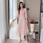 Long-sleeve Dotted Midi A-line Lace Dress