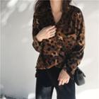 Leopard Print Long-sleeve Blouse Leopard - Brown - One Size
