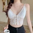Sleeveless Lace-up Front Lace Top