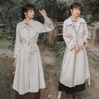 Embroidered Single-breasted Sashed Coat