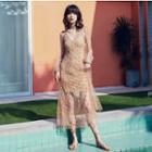 Long-sleeve Embroidered Maxi Mesh Dress