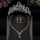 Set : Wedding Rhinestone Tiara + Necklace + Dangle Earring