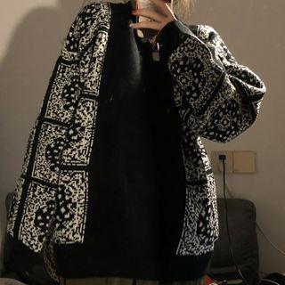 Paisley Print Panel Sweater Black - One Size