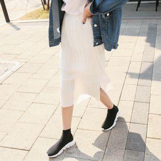 Dip-back Accordion-pleat Midi Skirt