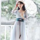 Set: Embroidered Bell-sleeve Midi A-line Dress + Camisole