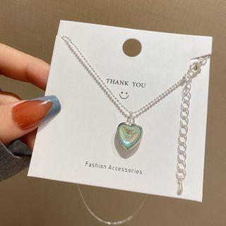 Heart Pendant Necklace X723 - 1pc - Silver - One Size