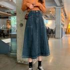 Paneled Midi A-line Denim Skirt