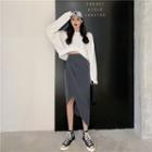 Cropped Pullover / Asymmetric Midi Wrap A-line Skirt