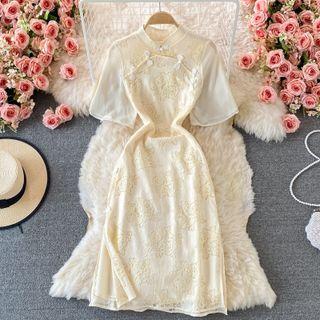 Short Sleeve Lace Qipao Dress