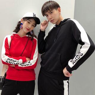 Couple Matching Set: Contrast Trim Lettering Hoodie + Sweatpants