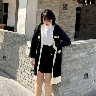 Long Open-front Contrast Trim Cardigan