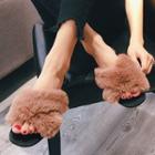 Furry Trim Slide Sandals