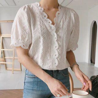 Lace Panel Cutout V-neck Blouse