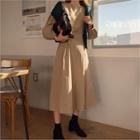 Balloon-sleeve Tab-waist Long Flare Dress
