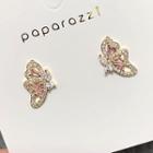 Rhinestone Butterfly Stud Earring 1 Pair - Silver Needle - Gold - One Size