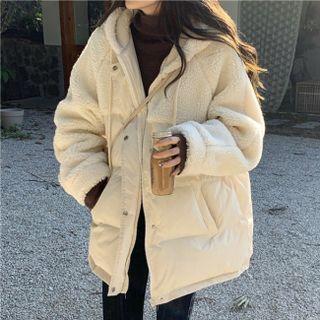 Plain Panel Long-sleeve Hooded Jacket Off-white - One Size