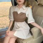 Short-sleeve Plain Mini Shirtdress / Camisole Top