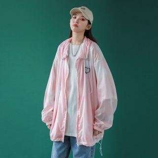 Heart Applique Tie-dyed Zip Jacket
