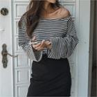 Off-shoulder Loose-fit Stripe T-shirt