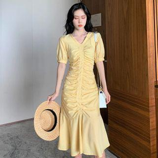 Short-sleeve V-neck Mermaid Midi Dress
