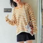 Striped Knit Hoodie Stripe - Yellow & White - One Size