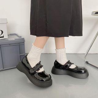 Mesh Ruffled Platform Mary Jane Shoes