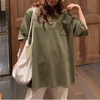 Pocket Detail Oversize Elbow-sleeve T-shirt