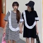 Short Sleeve Contrast Ruffle Trim T-shirt Dress